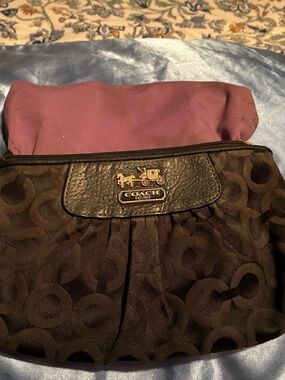 Coach Black Signature Jacquard Wristlet with Purple Interior